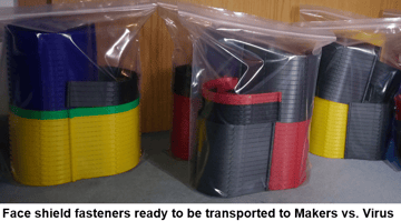 Face shield components ready to donate